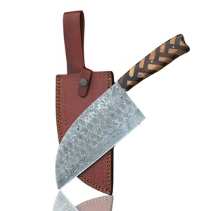 Couteau à découper serbe artisanal A&M Enterprises avec manche en bois tressé et étui en cuir, couteau de survie pour légumes et viande - Product Image 1