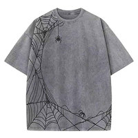 T-shirt oversize en coton délavé à l'acide pour homme, style vintage streetwear hip-hop, col rond, vente en gros