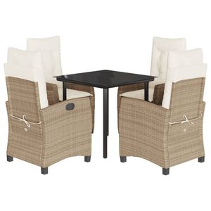5 Piece <b>Beige</b> Poly Rattan Patio Dining Set with <b>Cushions</b> Elegant Outdoor Furniture Collection - Product Image 2