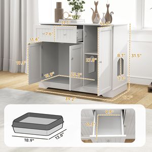 Boîte à litière pour chat blanche de 39 po x 18 po x 31,5 po avec tiroirs de rangement, kit anti-basculement, maisons et meubles pour animaux de compagnie - Product Image 3
