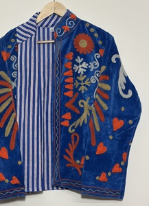 Hand Embroidered Knitted <b>Velvet</b> Suzani <b>Jacket</b> Floral Pattern Autumn/Winter Outerwear <b>Women</b> Vintage Cotton Lining Breathable - Product Image 2