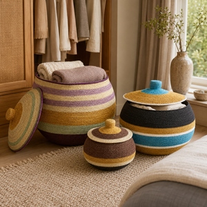 Panier de rangement en rotin naturel tissé à la main, forme de bol, écologique, art populaire, décoration d'intérieur, organisateur de rangement - Product Image 6
