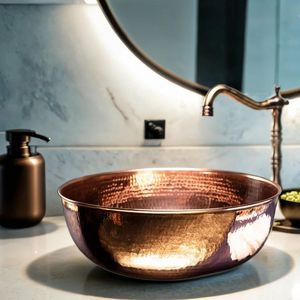 Stylish <b>Copper</b> Wash Basin Handmade Decorative Vessel Sink Elegant Bathroom <b>Accessory</b> Durable Premium Craftsmanship Feature - Product Image 5