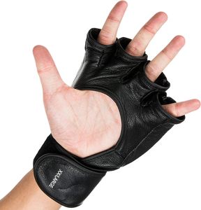 Gants de grappling MMA noirs <span class=keywords><strong>UFC</strong></span> professionnels à prix d'usine, design de logo personnalisé, en cuir véritable, demi-doigts, fermeture auto-agrippante - Product Image 3