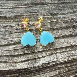 Pendientes de Calcedonia Azul Cielo en Forma de Corazón, Plata de Ley 925, Chapados en Oro de 14K, Joyería Delicada con Piedras Preciosas - Product Image 5
