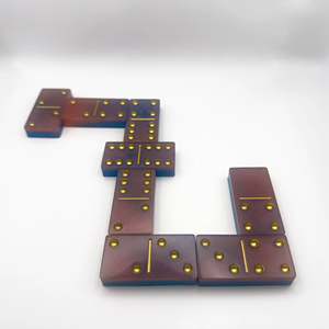 Jeu de dominos artistique en résine époxy, boîte noire, dés rayés bleus et rouges, jeu double six, objet d'art, objet de collection, cadeau artisanal, cadeau puzzle pour enfants - Product Image 6