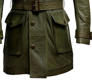 Manteau trench en cuir véritable pour homme, col à revers, manches longues, ceinture, coupe classique, longueur genou - Product Image 5