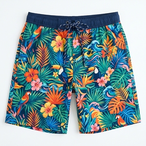 <b>Men's</b> Board <b>Shorts</b> Tropical Print Mid Waist Drawstring Closure Quick Dry Breathable Casual <b>Swim</b> <b>Shorts</b> Knitted Front 100% - Product Image 1