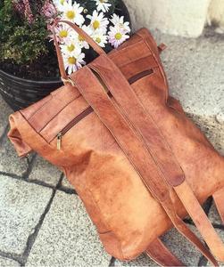 Custom Color <b>Leather</b> Roll Top <b>Backpack</b> Personalized Rucksack Manufacturer Private Label Travel Bag LRTB-0166B - Product Image 2