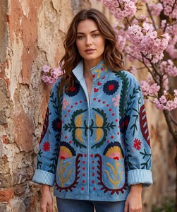 Traditional Textile Artistry Winter Blazer Bohemian Love Embroidered <b>Coat</b> <b>Velvet</b> Suzani Jacket <b>Women's</b> Boho Statement Outerwear - Product Image 6