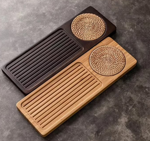 Plateau de service rectangulaire en bois, design minimaliste, fait main, bois poli, pour thé et en-cas, plateau pour la maison et les restaurants - Product Image 1