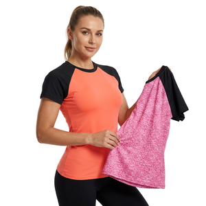Camiseta Deportiva de Manga Corta para Mujer, Cuello Redondo, Bloques de Color, Secado Rápido, Corte Regular, Tejido Ecológico 100% Algodón - Product Image 1