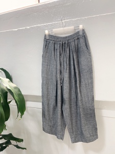 [BFM_Zena crew] Pantalon à jambes larges 100 % lin pour femme, taille élastique - Product Image 4