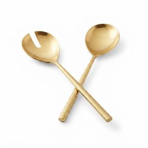 Ensemble d'ustensiles tendance pour salade : paire de cuillères et fourchettes en métal avec manche en bambou – Outils de service pour salade - Product Image 4