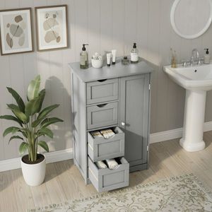 Mobile da Bagno in MDF Grigio con Rivestimento in Melamina, 4 Cassetti e 1 Anta, 56*30*80cm - Product Image 4