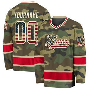 Wholesale Direct Manufacturing Industry Custom Camo Vintage USA Flag-<b>Red</b> Salute To Service Hockey Jersey - Product Image 1