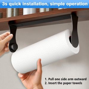 Portarotolo da Parete Nero Adesivo per Cucina e Bagno, Design Salvaspazio per Uso Domestico - Product Image 3