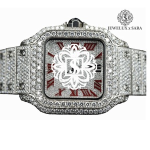 Reloj de Diamantes Moissanite con Esfera de Números Arábigos Hecho a Mano con Calidad de Exportación, Correa de Acero Inoxidable, Estilo Hip Hop Empresarial, Analógico - Product Image 1