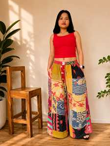 Pantalones kantha de algodón vintage hechos a mano, pantalones de patchwork para mujer - Product Image 1