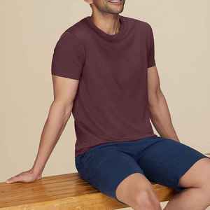 T-shirt en coton pour homme, col rond, manches courtes, couleur unie bordeaux, coupe classique, jersey décontracté, design respirant - Product Image 6