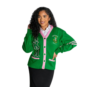 Cardigan en maille sergé vert brodé à double couture pour femme, avec lettres, boutonnage frontal, style décontracté et tendance - Product Image 2