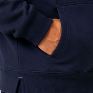 Sweat à capuche personnalisé pour homme, bleu marine, en molleton de coton épais, avec blocs de couleur et broderies, style streetwear, fabricant de marque privée - Product Image 3