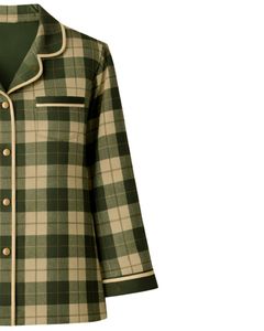 Ensemble de pyjama pour femmes en coton doux à carreaux vert olive, manches longues, boutonné, vêtements de nuit, ensemble de deux pièces, ensemble confortable pour se détendre - Product Image 4