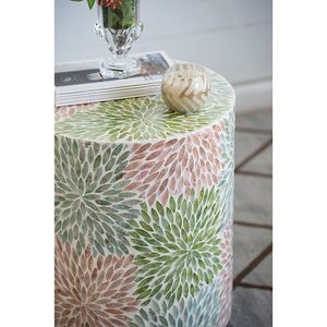 D14x18 Green/<b>Pink</b> Accent Side Table Garden Capiz <b>Stool</b> Console Tables Elegant Cylindrical Design - Product Image 6