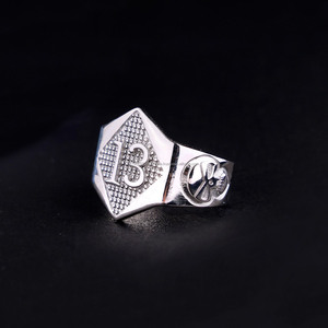 Custom Lucky Number 13 Rhodium 925 Sterling Silver <b>Gothic</b> Skull Inspired Chunky <b>Ring</b> Punk Rock Wedding Statement Jewelry for Men - Product Image 3