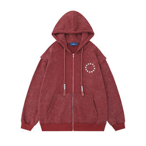 Chaleco con capucha y cremallera para hombre – Chaleco sin mangas de algodón polar estilo urbano con capucha, de peso pesado, 100% algodón, con bolsillo canguro - Product Image 4