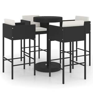 Ensemble de bar de jardin en rotin PE noir et blanc crème avec support en acier, meubles d'extérieur durables et élégants - Product Image 2