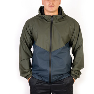 Veste coupe-vent à capuche pour homme, couleur olive bleu, blocs de couleur, fermeture éclair sur le devant, style décontracté, pour l'automne - Product Image 6