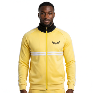 Veste Jaune pour Homme avec Col Noir et Broderie Logo Aile, Fermeture Éclair Intégrale, Style Sportif, Coupe Classique, Idéale Printemps - Product Image 2