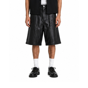 Shorts Bermuda pour Homme en Polyester Noir, Taille Haute, Fermeture Boutonnée, Style Workwear avec Poches, Tissu Tissé, Couleur Unie - Product Image 5