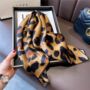 Leopard Print Animal Bows <b>Silk</b> <b>Square</b> <b>Scarf</b> Women Fashion Durable Quick Dry Multifunctional Headwear Bag Accessory 70cm Four - Product Image 2