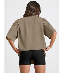 Camiseta de Mujer 100% Algodón Sólido, Manga Corta, Cuello con Hombros Caídos, Estilo Holgado, Casual, Transpirable, de Bangladesh, Superventas - Product Image 4