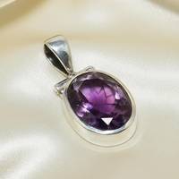 Collier pendentif solitaire de luxe personnalisé pour femme en argent sterling 925 plaqué rhodium avec améthyste naturelle taille ovale sertie clos