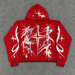 Sudadera con capucha de nuevo estilo con estampado gráfico rojo para hombre, ropa urbana Y2K, sudadera transpirable de algodón para chicos - Product Image 3