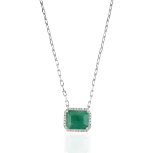 Gorgeous 925 Sterling Silver 100% Genuine 11x13 mm <b>Emerald</b> & Diamond Cluster <b>Pendant</b> Necklace May Birthstone Everyday Wear - Product Image 3