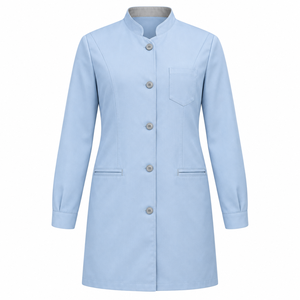 Blouse Médicale Bleu Glacé Col Montant Cinq Boutons Personnalisable Vente en Gros Unisexe Uniforme Médical Tenue de Travail Soins de Santé Poches Plissées - Product Image 4