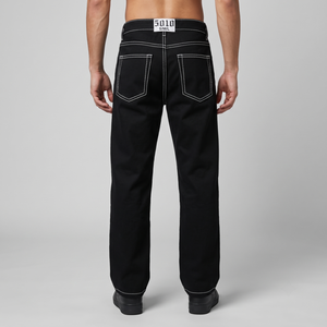Pantalones de Mezclilla Negros Holgados y Rectos para Hombre, Estilo Urbano, 100% Algodón, Antiencogimiento, Cintura Alta, Contraste Blanco Intenso, 2 SPI - Product Image 2