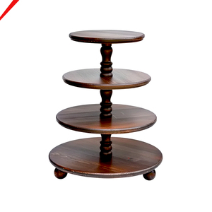 4-Tier Round Wooden <b>Cupcake</b> <b>Stand</b> Dark Color Dessert Display for Wedding & Party Decor - Product Image 1