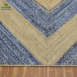 Tapis en jute et denim tressés faits à la main, écologiques, 300 cm x 300 cm, avec design personnalisé pour usage domestique et commercial - Product Image 2