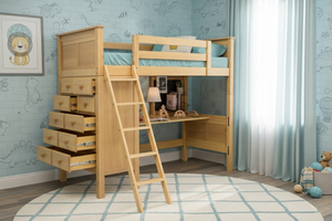 Modern Solid Wood Twin Loft <b>Bed</b> with <b>Space</b>-<b>Saving</b> Study Table Design for Kids & Teenagers - Product Image 6