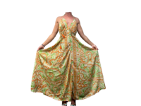 Robe longue en soie tissée à imprimé floral numérique, style décontracté de plage, taille naturelle, bretelles spaghetti, volants, sans manches