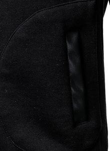 Men's Black PU <b>Leather</b> Varsity <b>Jacket</b> Regular Fit Turn-down Collar Casual Autumn Wear Solid Color Button Closure - Product Image 2