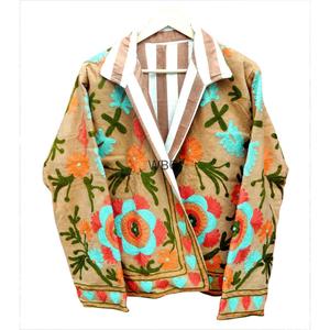 Classy Embroidered <b>Quilted</b> Women <b>Jacket</b> Mandarin Collar Floral <b>Pattern</b> Lightweight Corduroy Coat for Autumn Winter - Product Image 4
