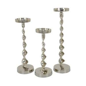 Twisted Stem Silver Metal Candle Holder Set <b>Decorative</b> Candlestick Modern Home <b>Decor</b> <b>Table</b> Centerpiece Accent Style - Product Image 1