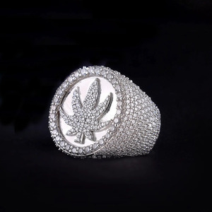 Iced Out Style Engagement <b>Ring</b> for <b>Men</b> 925 Sterling <b>Silver</b> Rhodium Plated Moissanite Diamond Vintage Leaf Hip Hop Bling Jewelry - Product Image 3
