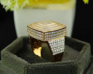 14K Yellow <b>Gold</b> Plated Men's Sterling Silver Vintage Cut Moissanite <b>Ring</b> 925 Silver Hip Hop Party Statement Jewelry - Product Image 4